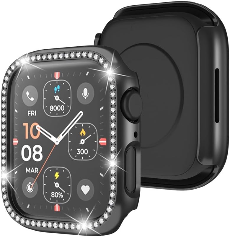 Lesampo Women Sparkly iWatch Screen Protector Case Compatible with Apple Watch Band 38mm 40mm 41mm 42mm 44mm 45mm 46mm Series,No_Glass Slim Bling Bumper (Black+Rose Golden+Starlight, 45 MM) - Image 3